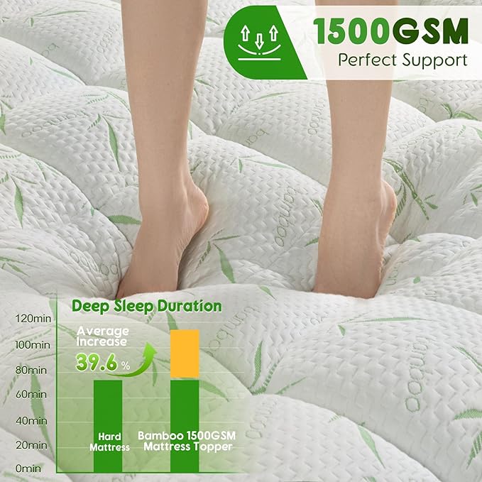 Memory Foam Mattress Topper Full - 1500 GSM Viscose Made from Bambu Pillow Top Mattress Topper Cooling & Body-Contouring Support for Back Pain Relief with 8"-18" Deep Pocket (54"x75")