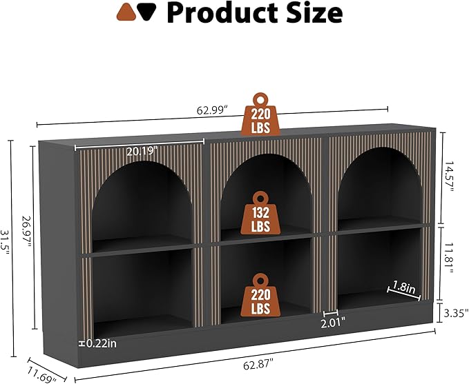 Console Table Set of 2, Extra Long 126" Arched Entryway Table with 3-Tier Open Storage, Rectangular Wooden Sofa Table for Living Room, Hallway, Behind Couch (2, Black)