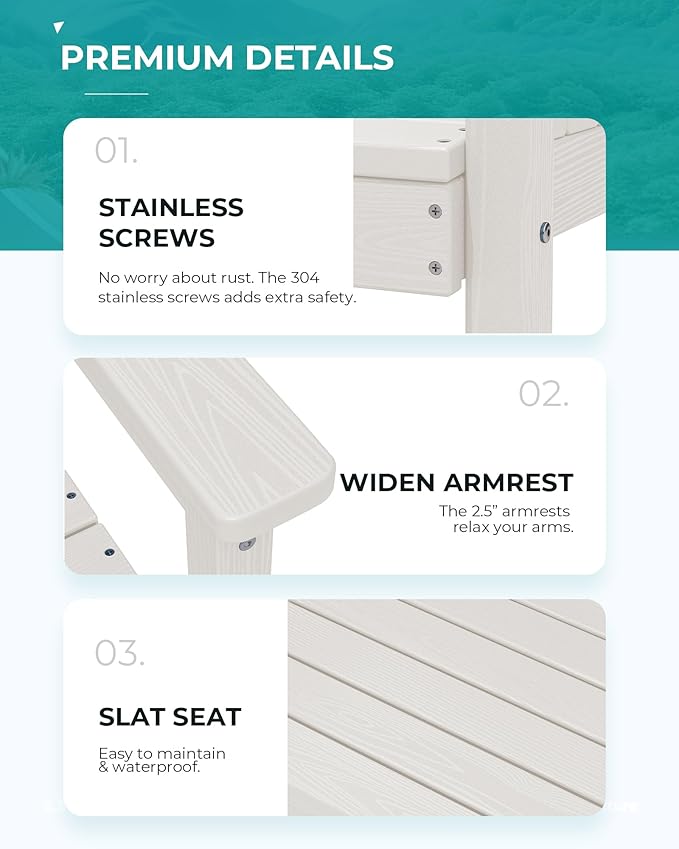 SERWALL Outdoor Dining Set for 6, HDPE Dining Furniture Set with Umbrella Hole Cut-Out Table and 1 Dining Bench and 4 Chairs, All Weather Outdoor Dining Bench Sets, White