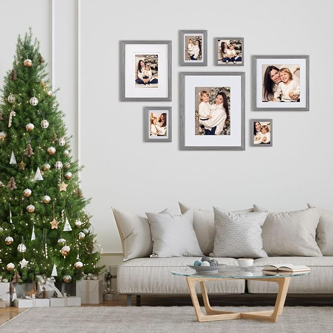 Egofine 8x10 Picture Frame Made of Solid Wood with Plexiglass, Display Pictures 4x6/5x7 with Mat or 8x10 Without Mat for Tabletop and Wall Mounting, Oak Grey