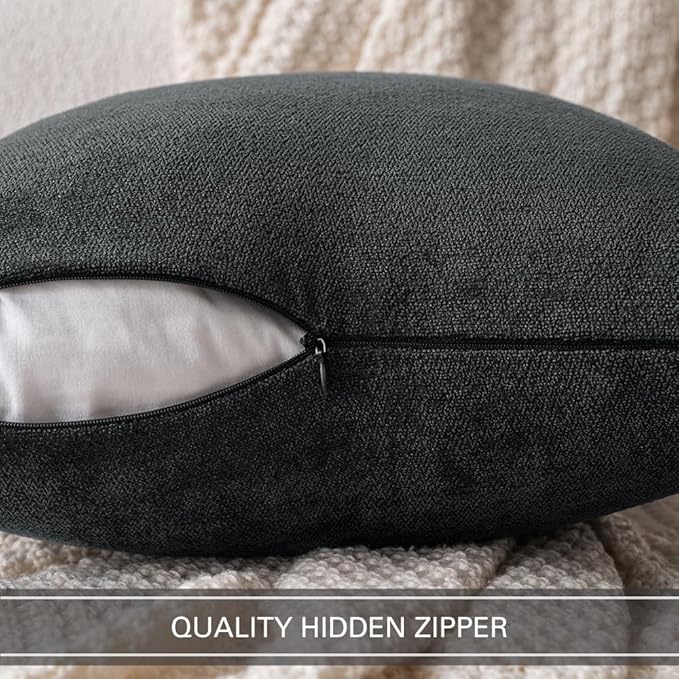 MIULEE Pack of 2 Black Decorative Pillow Covers 18x18 Inch Soft Chenille Couch Throw Pillows Farmhouse Cushion Covers for Home Decor Sofa Bedroom Living Room