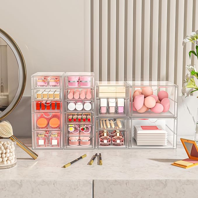 Makeup Organizer with 3 Drawers, Acrylic Organizer, Desk Organizers and Accessories, Dustproof Storage Drawers for Office Art Craft Supplies