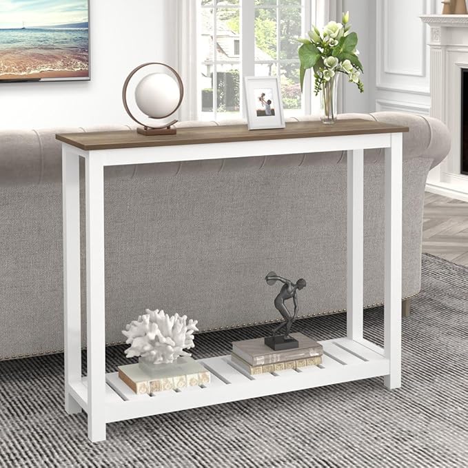 FOLUBAN Farmhouse Sofa Table, Rustic Vintage Console Table for Entryway, Living Room, Hallway, White