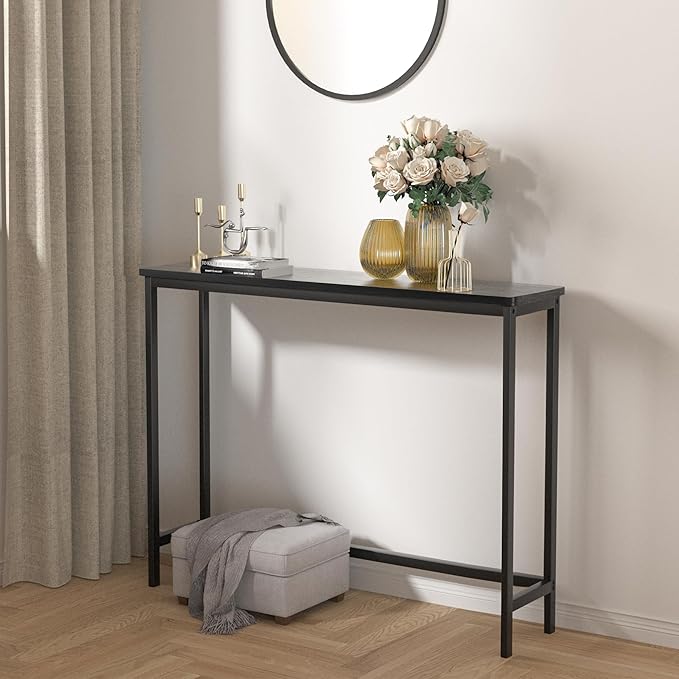 VASMIA Console Table, Entryway Table, Narrow Sofa Table, 39" Bamboo Hallway Table for Entryway, Living Room, Bedroom, Foyer, Black