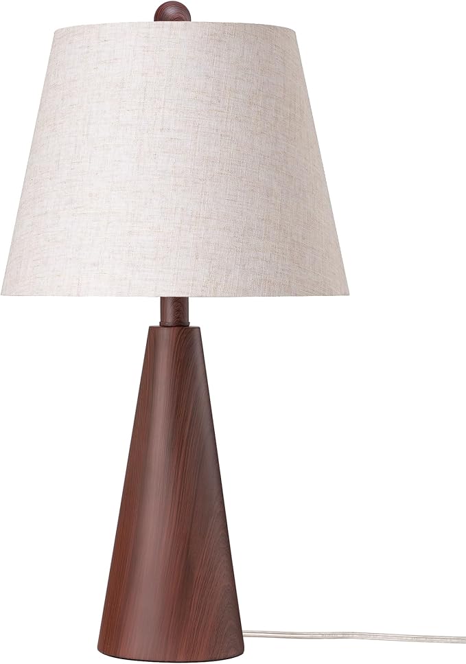 EDISHINE 21.85" Boho Table Lamp, Farmhouse Bedside Lamp, Water Transfer Red Wood Grain Metal Base, Beige Linen Shade, Rustic Nightstand Light for Living Room, Bedroom, Office, E26 Base