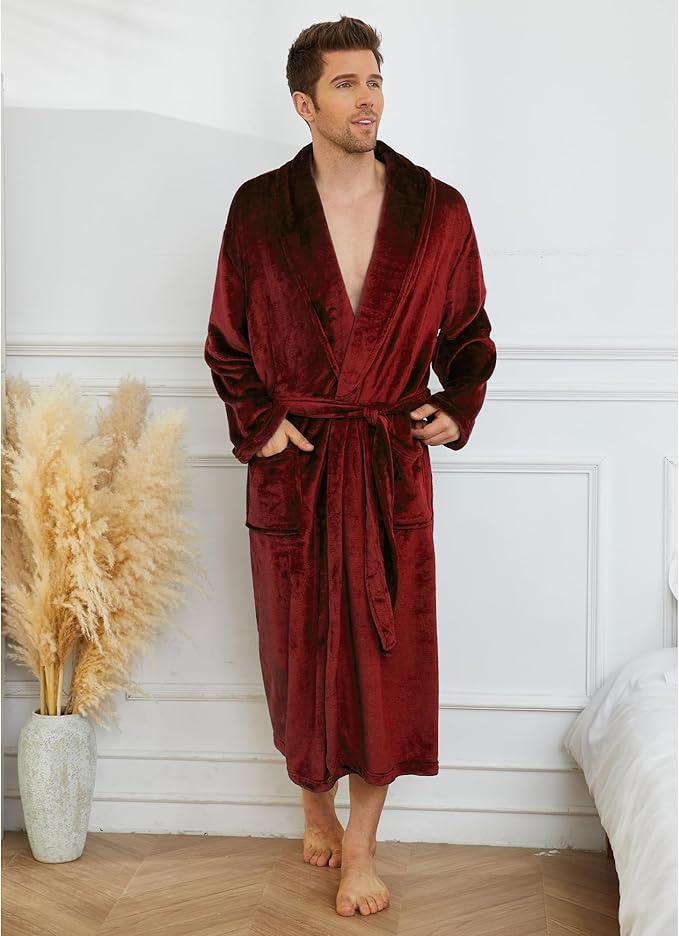 U2SKIIN Mens Fleece Robe Plush Collar Shawl Bathrobe