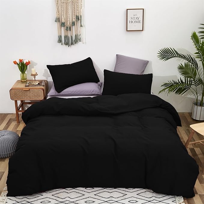 Luxlovery Black Queen Comforter Set Men All Black Bedding Comforter Queen Size Blackish Boys Blanket Quilts Soft Breathable Lightweight Fluffy 3PCS Bed Set Teens Adults