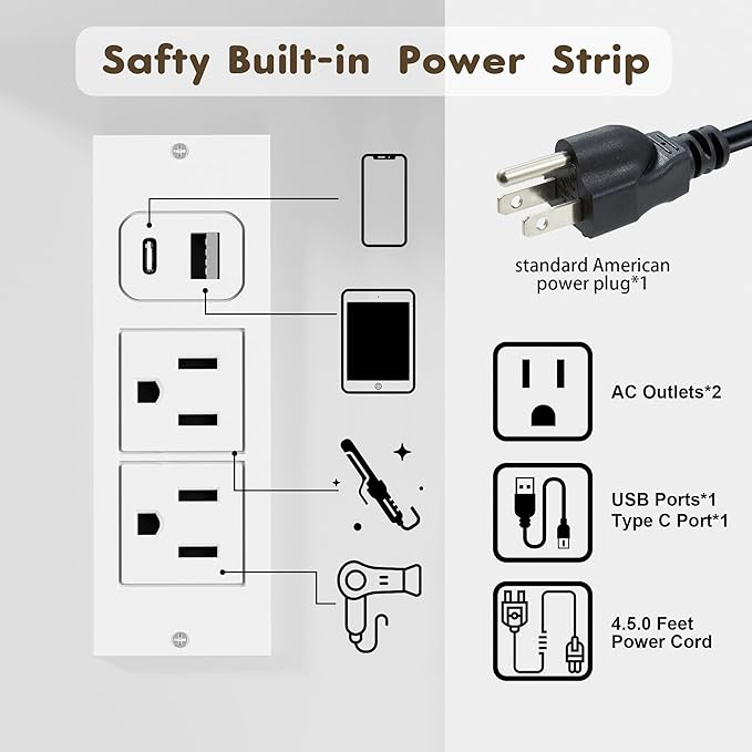 YESHOMY Vanity Desk with Mirror, Power Outlet and 10 Lights, Makeup Table with 7 Drawers, 3 Color Modes Available for Bedroom, Pure White