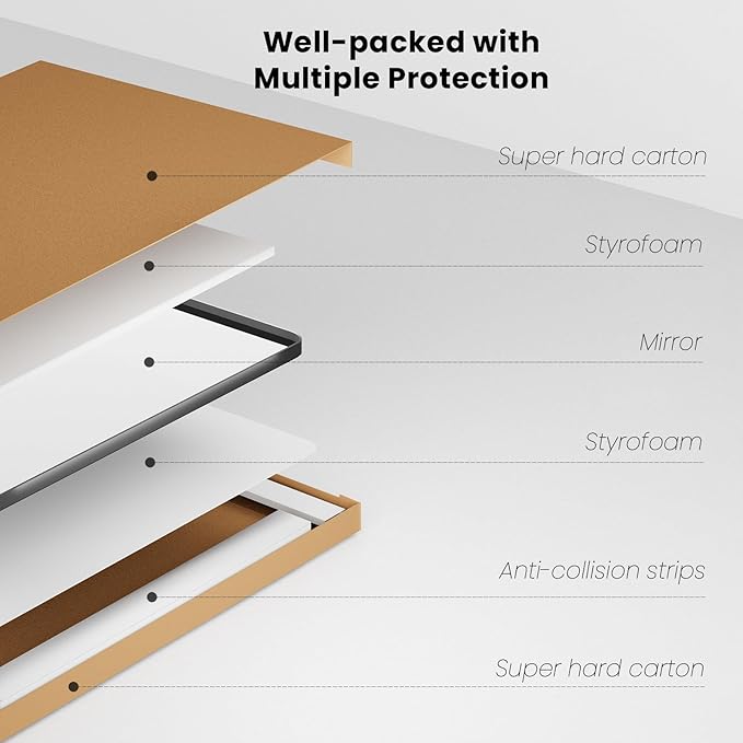 White Bathroom Mirror 48x36 Inch, White Metal Framed Bathroom Mirror for Wall, Rounded Rectangle Matte Bathroom Vanity Mirror, Tempered Glass, Anti-Rust, Horizontal/Vertical