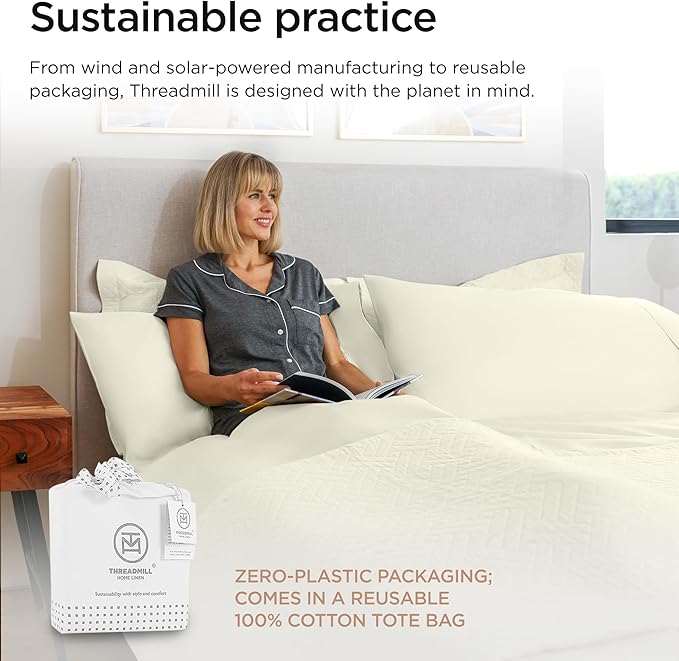 Threadmill Luxury 800 Thread Count King 100% Cotton Sheets - Ivory Sateen Weave Bed-Sheets, Better Than Egyptian Cotton, 4 Pc Solid Soft Bed Set, Fits 16" Deep Pocket