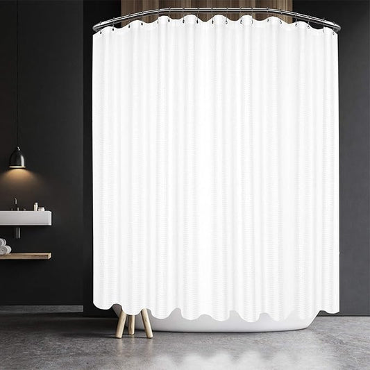 Barossa Design Extra Wide Waffle Weave Shower Curtain 144 x 72 Inch - 230GSM Heavy Fabric, Washable, Water Repellent, Spa, White, 24 Holes