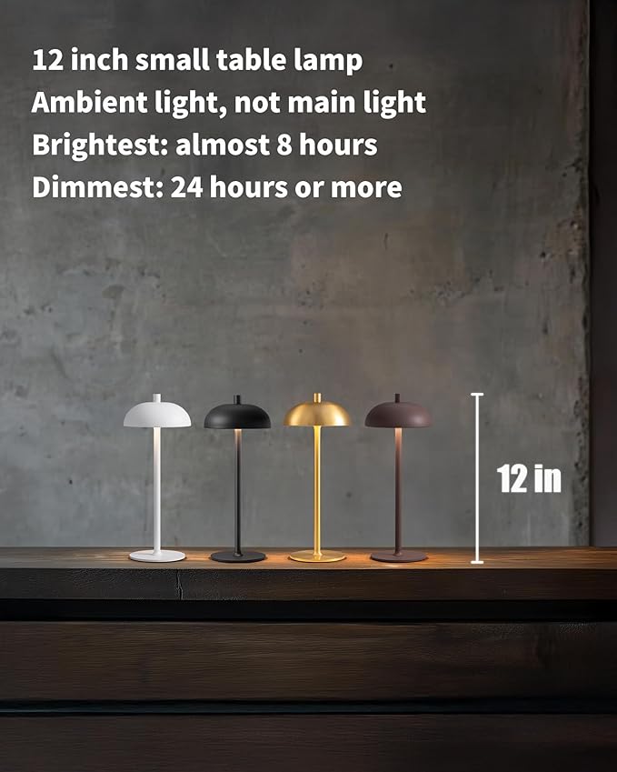 Cordless LED 12" Small Table Lamps Set of 2, Modern Portable Desk Lamp, 3 Color Dimming Rechargeable Battery Lights, for Bedroom, Outdoor, Restaurant, Bedside, Baby Night Light, Gifts (Brown)