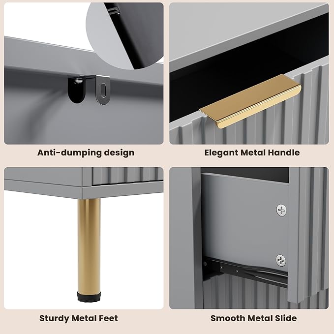 8 Drawer Dresser for Bedroom, Fluted 55" Wide Modern Chest of Drawers with Deep Drawers, Long Large Double Dresser TV Stand, Wooden Dresser Organizer for Living Room, Hallway, Kids Room, Grey