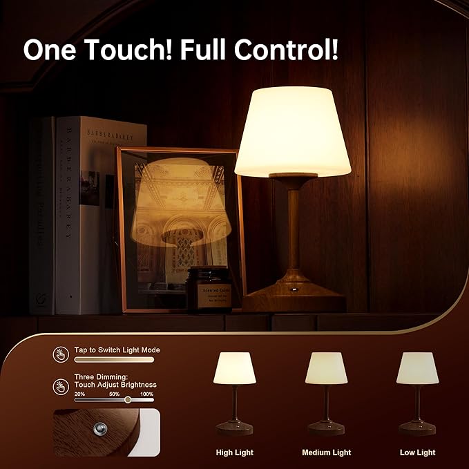 Table Lamp Cordless Battery Operated Lamp Waterproof,Desk Bedside Table Lamps for Bedroom, Outdoor Cordless Rechargeable Touch Lamps for Night Stands, 5000mAh LED Night Light for Living Room
