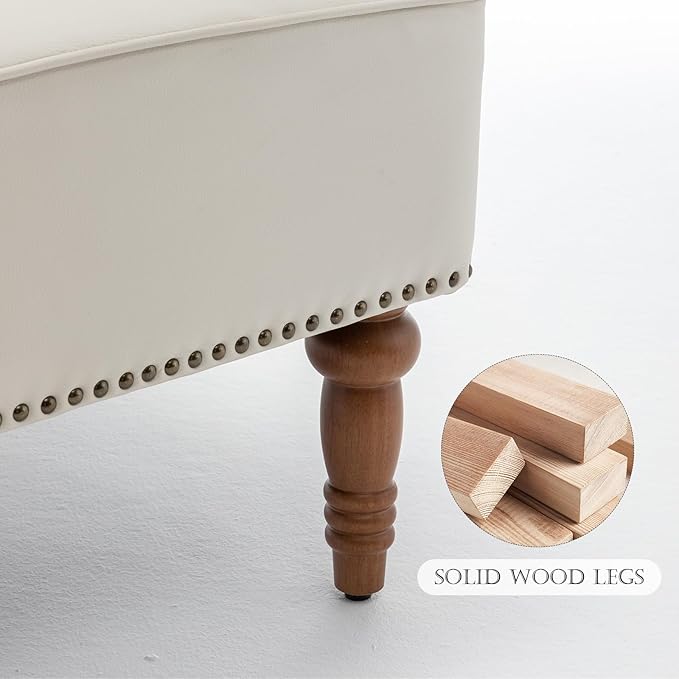 Accent Chair, Faux Leather Living Room Chairs with Nailhead Trim, Mid-Century Lounge Armchair with Solid Wood Legs, Comfy Reading Single Sofa for Bedroom, Waiting Room (White, 1 Chair)