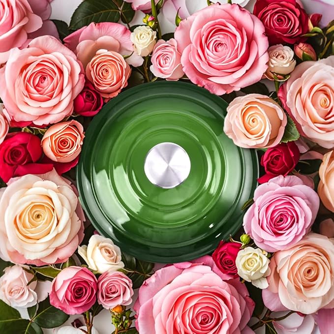 3 Quart Dutch Oven Enameled Cast Iron with Lid - Big Dual Handles - Oven Safe up to 500°F - Classic Round Pot for Versatile Cooking Green