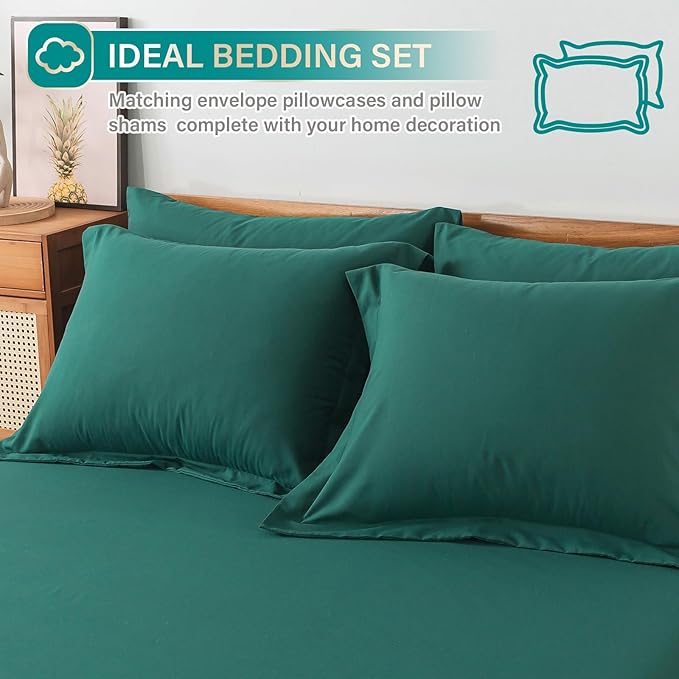 Cosybay Bed in a Bag Queen Comforter Sets 7pcs All Season Solid Down Alternative Bedding Sets Dark Green with Comforter, Pillow Shams, Flat Sheet, Fitted Sheet and Pillowcases