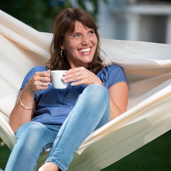 LA SIESTA Brisa Classic Hammock, Handmade, Weather-Resistant, Tear-Resistant Hammock for Indoor & Outdoor Relaxation, Size-Double - Vanilla