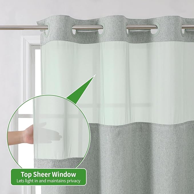 Stall No Hooks Needed Linen Textured Shower Curtain with Snap-in Fabric Liner Set,Hotel Luxury Decor Farmhouse Shower Curtains for Bathroom,Waterproof & Washable,54Wx80H,Sage Green