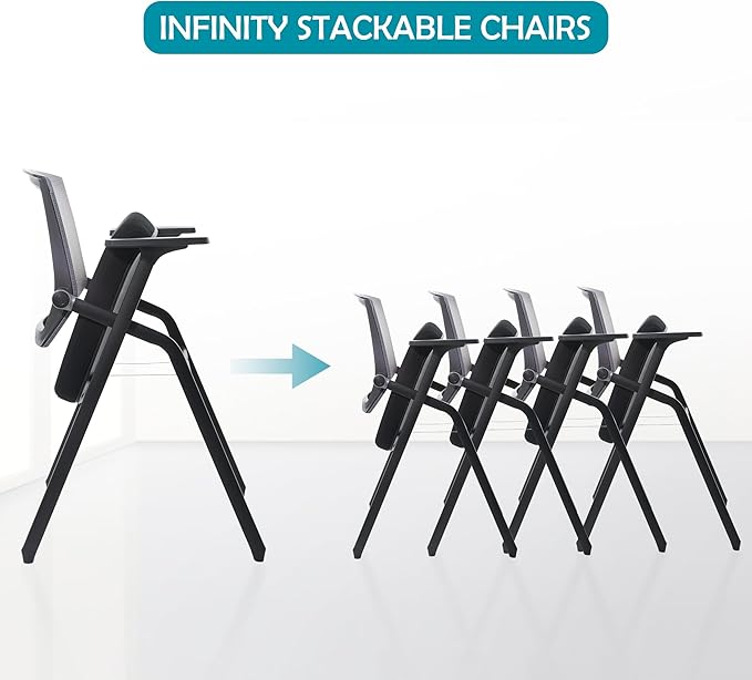 Conference Room Chairs, Folding Office Desk Chair with Lumbar Support and Sliding Armrest, Stackable Office Guest Chairs & Reception Chairs(8 Pack)