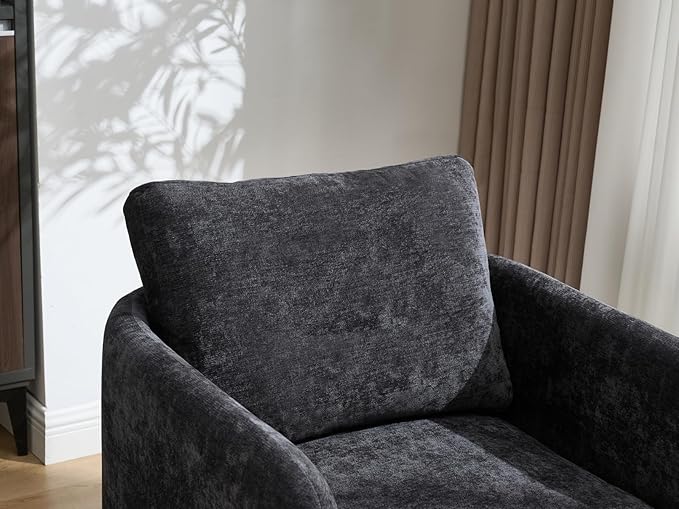 Modern Barrel Accent Chairs Set of 2, Beige Chenille Fabric Armchair for Living Room, Comfy Upholstered Reading Accent Chairs Single Sofa Chair for Bedroom Waiting Room Office, Black