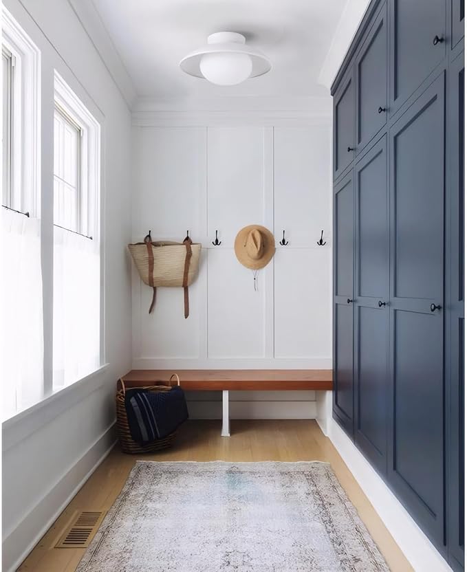 Soft White Semi Flush Mount Ceiling Light Fixture, Bowl Lampshade Style Vintage Close to Ceiling Light Fixture, Modern Indoor Flush Mount Light for Bedroom, Entryway, Corridor, Room Decor Lamp