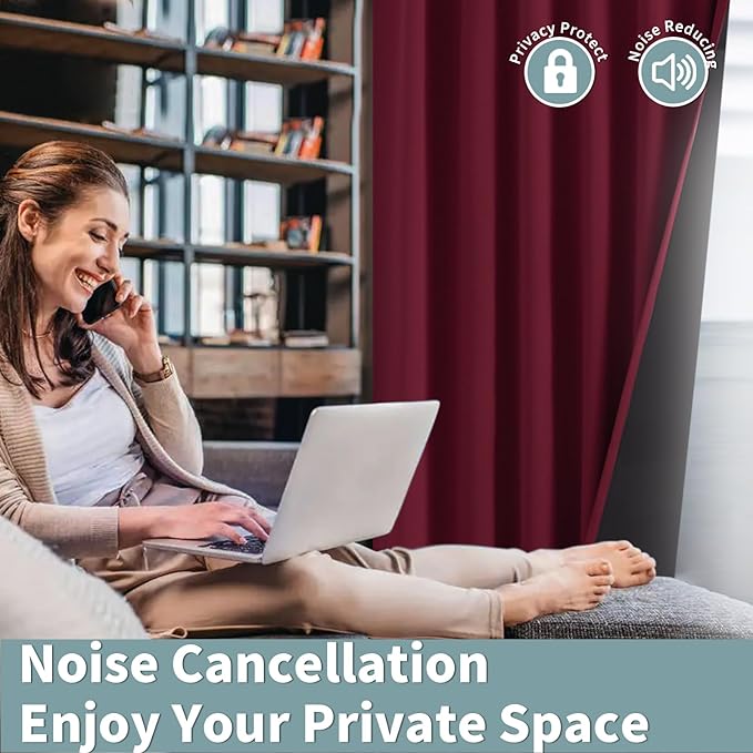 BGment Full Blackout Curtains with Thermal Insulation Liner Curtains 72 Inches Long, Rod Pocket and Back Tab Double Layer Room Darkening Window Curtain for Bedroom(52 x 72 Inch, 2 Panels, Burgundy)