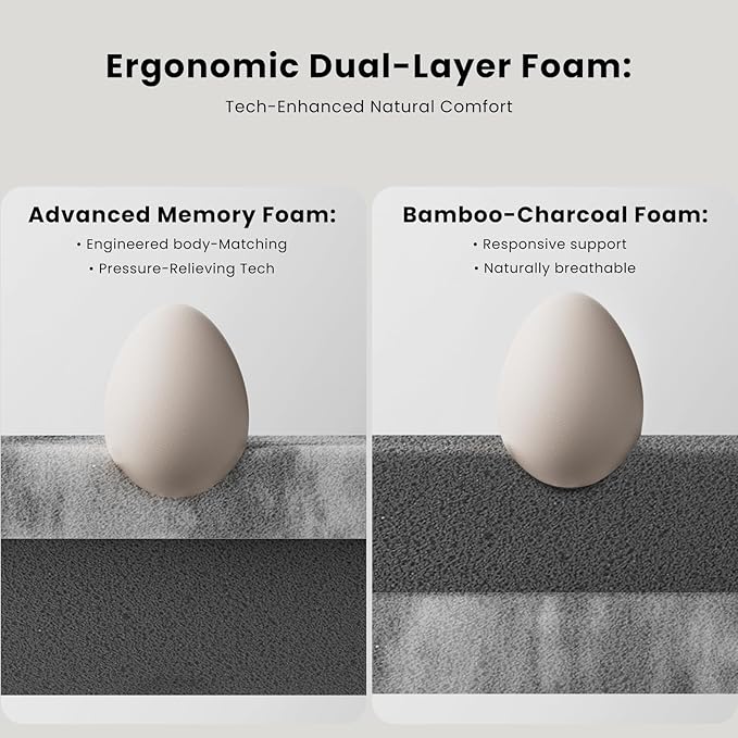 Bamboo Mattress Topper Full Size 4 Inch, Cooling Gel & Bamboo Charcoal Memory Foam Mattress Topper for Back Pain Relief, Firm Dual-Layer Foam Bed Pad with Removable Cover