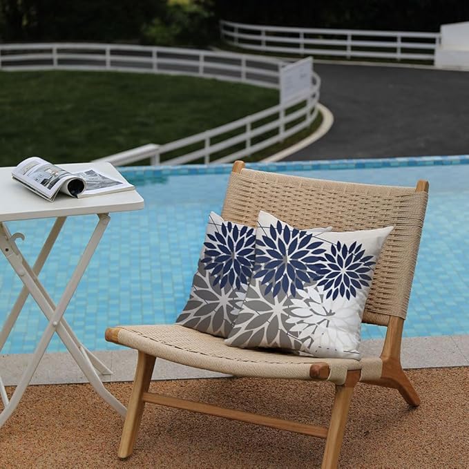 DFXSZ Outdoor Throw Pillow Covers 16x16 Inch Set of 2 Waterproof Spring Summer Geometric Elegant Navy White Outdoor Pillow Covers for Patio Funiture Garden Couch 158Z16