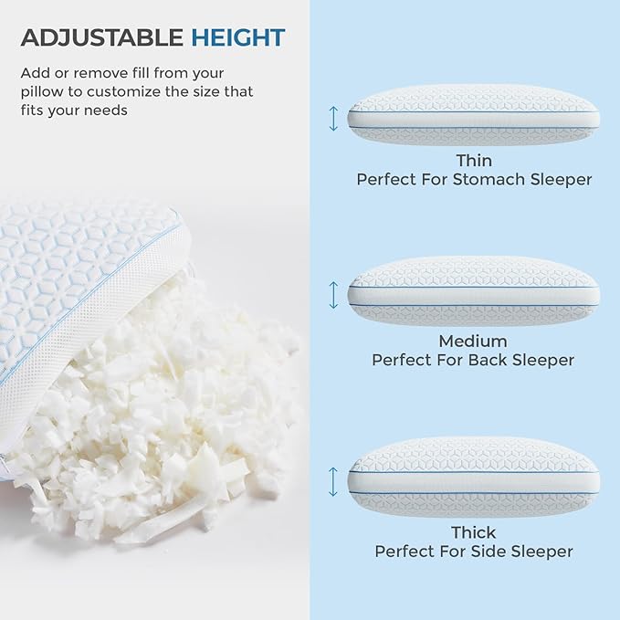Sweetnight Cooling Pillows King Size Set of 2, Shredded Memory Foam Pillows 2 Pack for Hot Sleepers, Cold Bed Pillows for Sleeping, Washable with Removable Cover, Cool Night