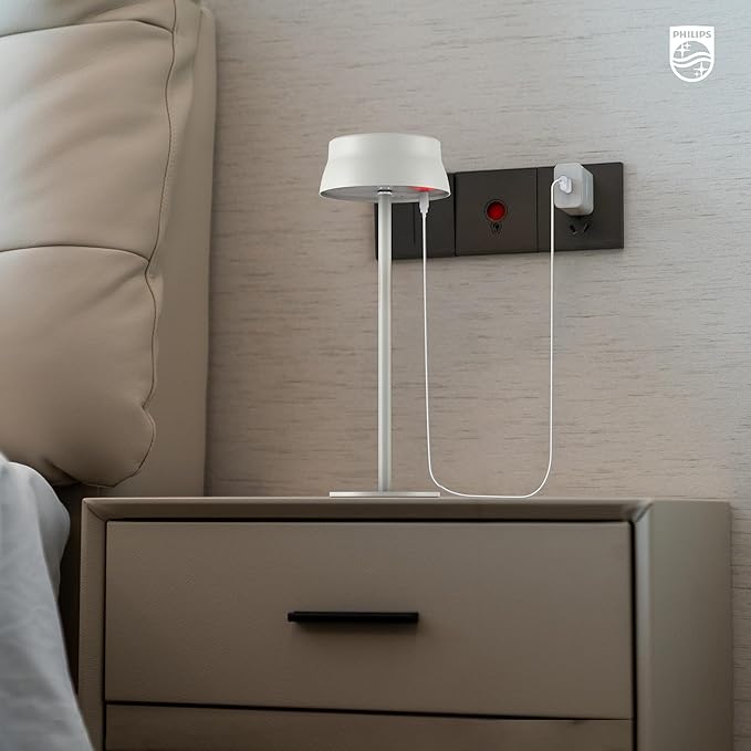 Philips Cordless Table Lamp, Portable Outdoor LED Desk Light,Rechargeable Battery Operated, 2 Adjustable Height, Touch Control & 3 Color Stepless Dimming, Waterproof Lamps for Restaurant/Bedroom