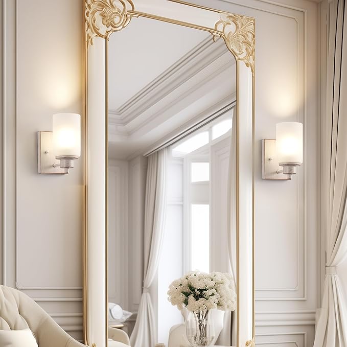 3 Pack Bath Vanity Light Fixture, Modern Indoor Wall Scone Lighting with Opal White Glass Shade, White Gold Wall Lamps