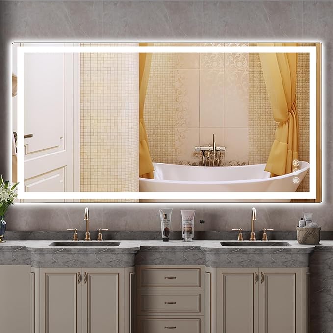 LED Mirror for Bathroom 36"x 72" with Frontlit and Backlit, Anti-Fog Mirror with Lights, Stepless 3 Colors Temperature & Dimmable Bathroom Mirror, Memory Tempered Glass Mirror for Bathroom