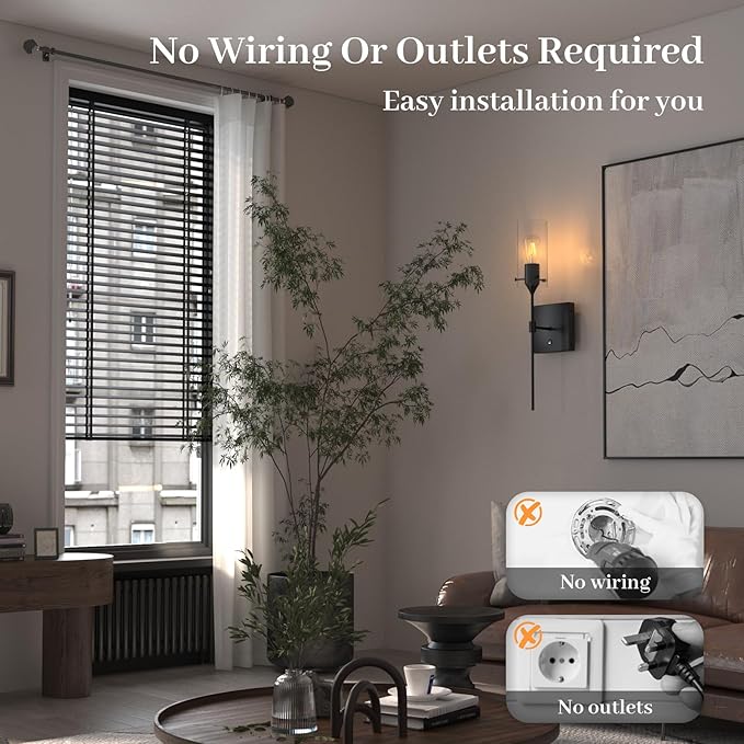 Dimmable Battery Operated Wall Sconce Set of 2, Rechargeable Wall Mount Light No Wiring, Easy Install Wireless Wall Lamp for Living Room Bedroom Hallway Farmhouse Indoor, Bulb Included