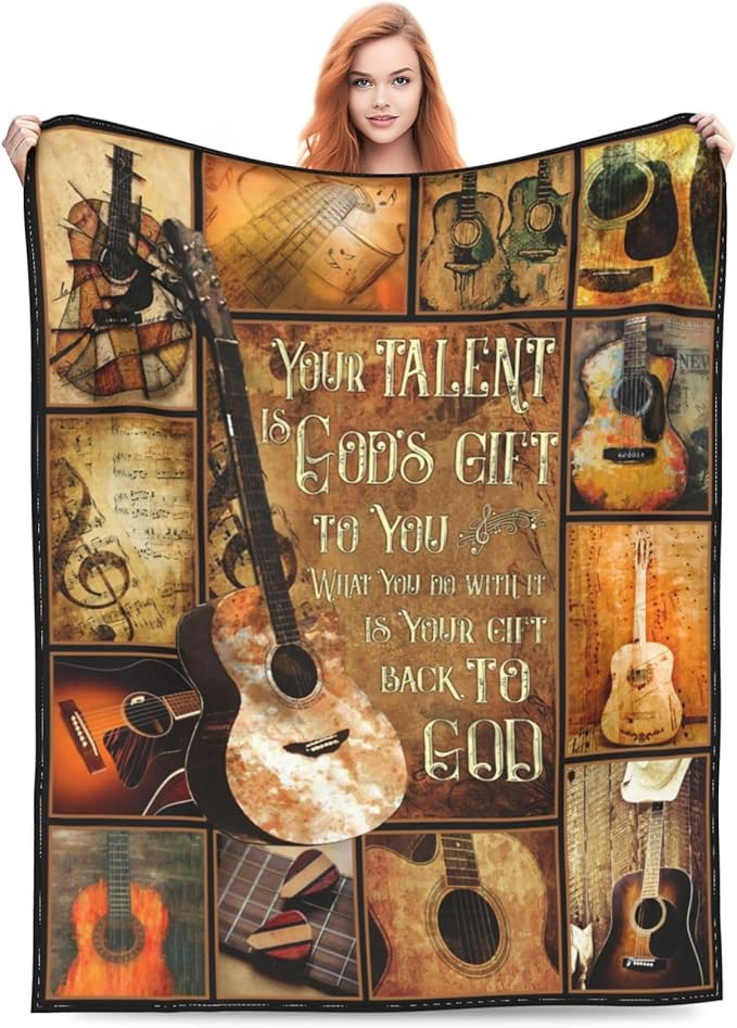 Music Gifts Guitar Blanket Rock and Roll Decor Throw Blankets Cozy Fleece Flannel Soft Warm Plush Lightweight Blanket Guitar Gifts for Men Women Boys Girls Adults Kids for Couch Sofa Bed 40"X50"