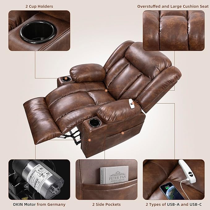 Small Power Lift Chairs Recliners for Petite Elderly, 3 Position Lift Recliner Chair for Small Space, Heating and Massage, USB-A USB-C, Cup Holder, Side Pocket Brown