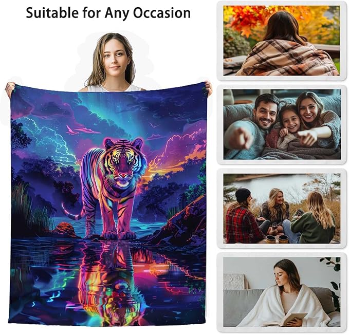 Tiger Throw Blanket for Men Women, Wild Animal Print Throw Gift for Men and Women, Soft Fleece for Bedrooms, and Living Room Decor, 50x60 Inches