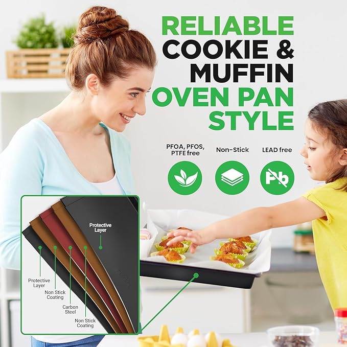 10-Piece Kitchen Oven Baking Pans - Deluxe Carbon Steel Bakeware Set with Stylish Non-stick Gray Coating Inside and Out, Dishwasher Safe & PFOA, PFOS, PTFE Free - NutriChef