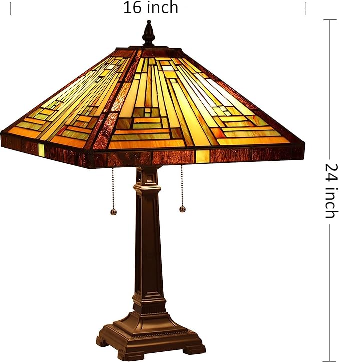 Capulina Tiffany Lamp Stained Glass Table Lamp 16X16X24 Inches Amber Brown Mission Tiffany Style Desk Lamp Decor for Bedrooms Living Room Study Home Office