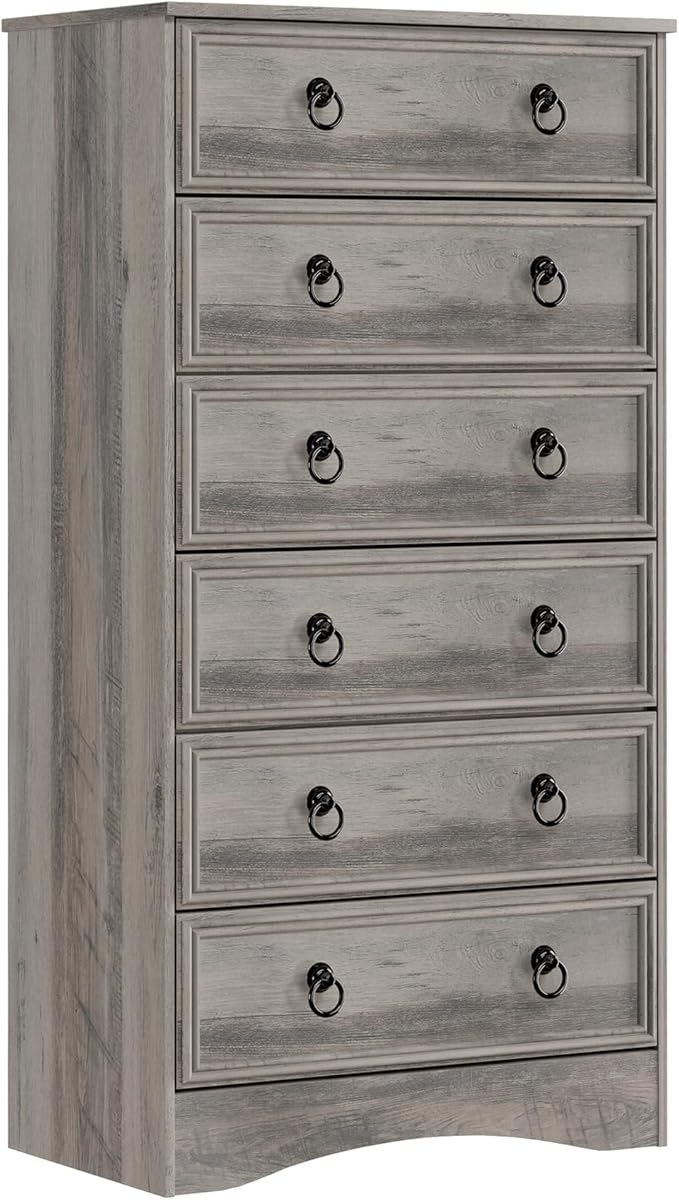 6 Drawer Dresser Tall, 52" Tall Grey Dresser for Bedroom, Chest of Drawers, Large Storage Organizer for Clothes, Grey Vintage, for Living Room, Bedroom, Hallway
