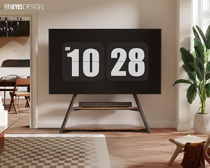 FITUEYES Design Large TV Floor Stand for 75 77 85 86 90 100 Inch TVs, Heavy Duty TV Stand Mount with Large Wood Entertainment Shelf, Modern Living Room Television Stands, Up to 187 lbs, Eiffel Series