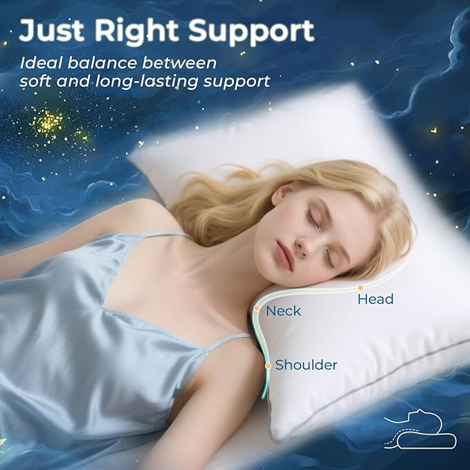 Sasttie King Size Pillow, Hotel Collection Single Bed Pillow for Side, Back, and Stomach Sleepers - Down Alternative Plump Filling - White, Set of 1, King, 20x36 Inches