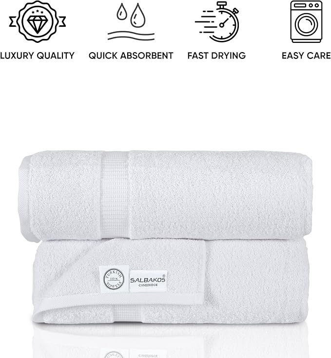 SALBAKOS 100% Turkish Cotton Extra Large Bath Sheet Set of 2 35x70 inch | Heirloom Quality | Hotel & Spa Collection |Soft, Absorbent Oversize Bath Towels | Made in Turkey (White, 2 Bath Sheets)