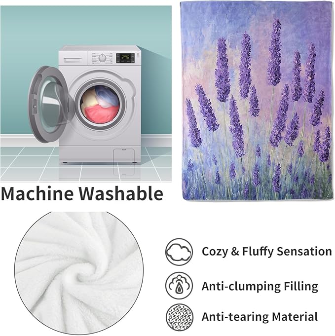 Lavender Fields Flannel Blanket, Floral Gifts, Lavender-Themed Blanket for Women, Soft Lightweight Throw Blankets for Bed Home Travel Decor 40" x 50"