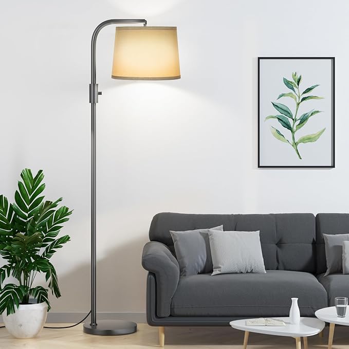 Ambimall Fully Dimmable Floor Lamp - Floor Lamps 9W LED Light Bulbs, Standing Lamps for Living Room with Adjust Head, Modern Standing Light Rotary Switch, Tall Lamp for Bedroom(Grey and Grey)