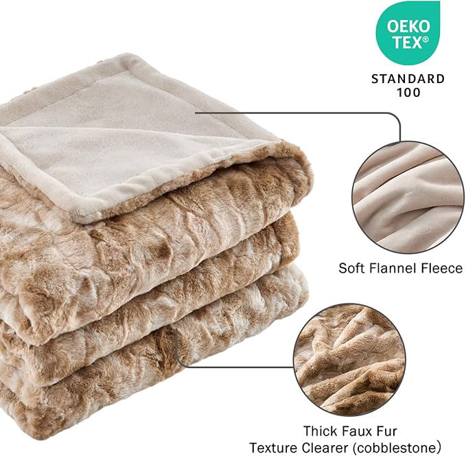 Krifey Faux Fur Throw Blanket, Super Soft Cozy Blanket, Luxury Fluffy Blanket Warm Bed Throw, Plush for Women, Marbled Beige 50" x 60"