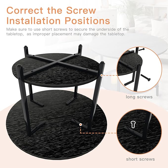 Coffee Table, 2 Tier Coffee Tables for Living Room, Round Coffee Table with Storage, Floor Table for Bedroom, Home Office, Black (27.6" D x 17.7" H)