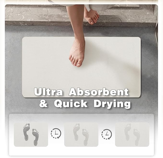 White Bath Mat, Bathroom Rugs Non Slip Washable Thin Absorbent Quick Dry Bath Mat Fits Under Door Bathroom Floor Mat Perfect for Bath, Shower, or Sink 12"x12" White