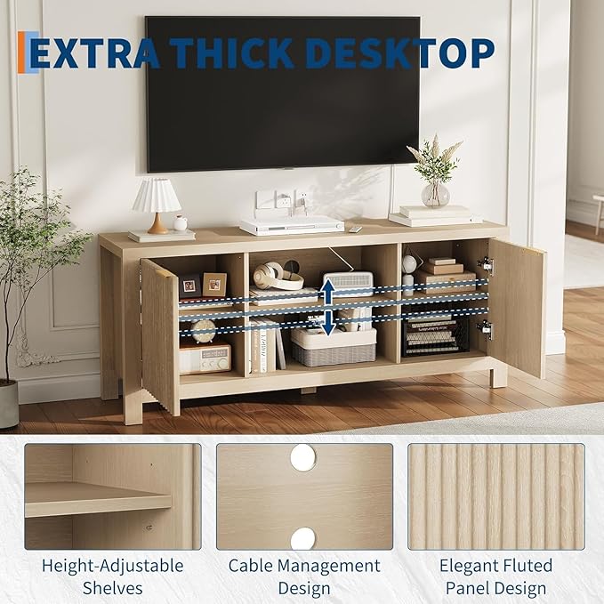 TV Stand for TVs up to 65 Inch – Television Stands 100lbs Capacity, Media Console Table, Entertainment Center with Open Storage Shelves – Fits 50/55/60/65 Inch TVs (Maple Oak)