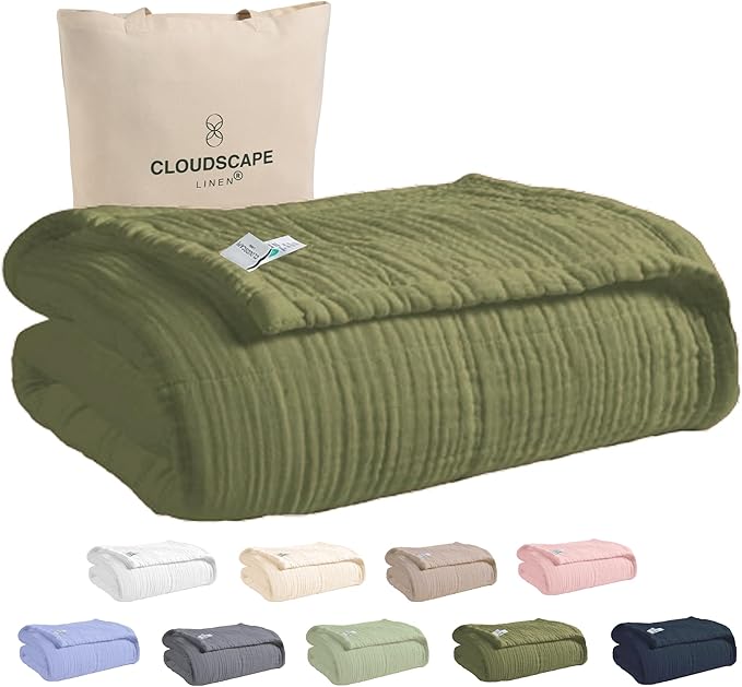 Soft 4 Layer Muslin Blanket Twin Size, 100% Cotton Blanket for Couch, Bed, Sofa, Pre-Washed Gauze, Best for Summer, 68x92, Olive Green